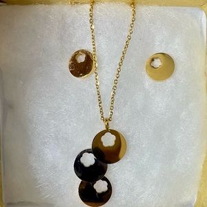 Brand New! Gorgeous tricolor steinless steel necklace and earrings set.